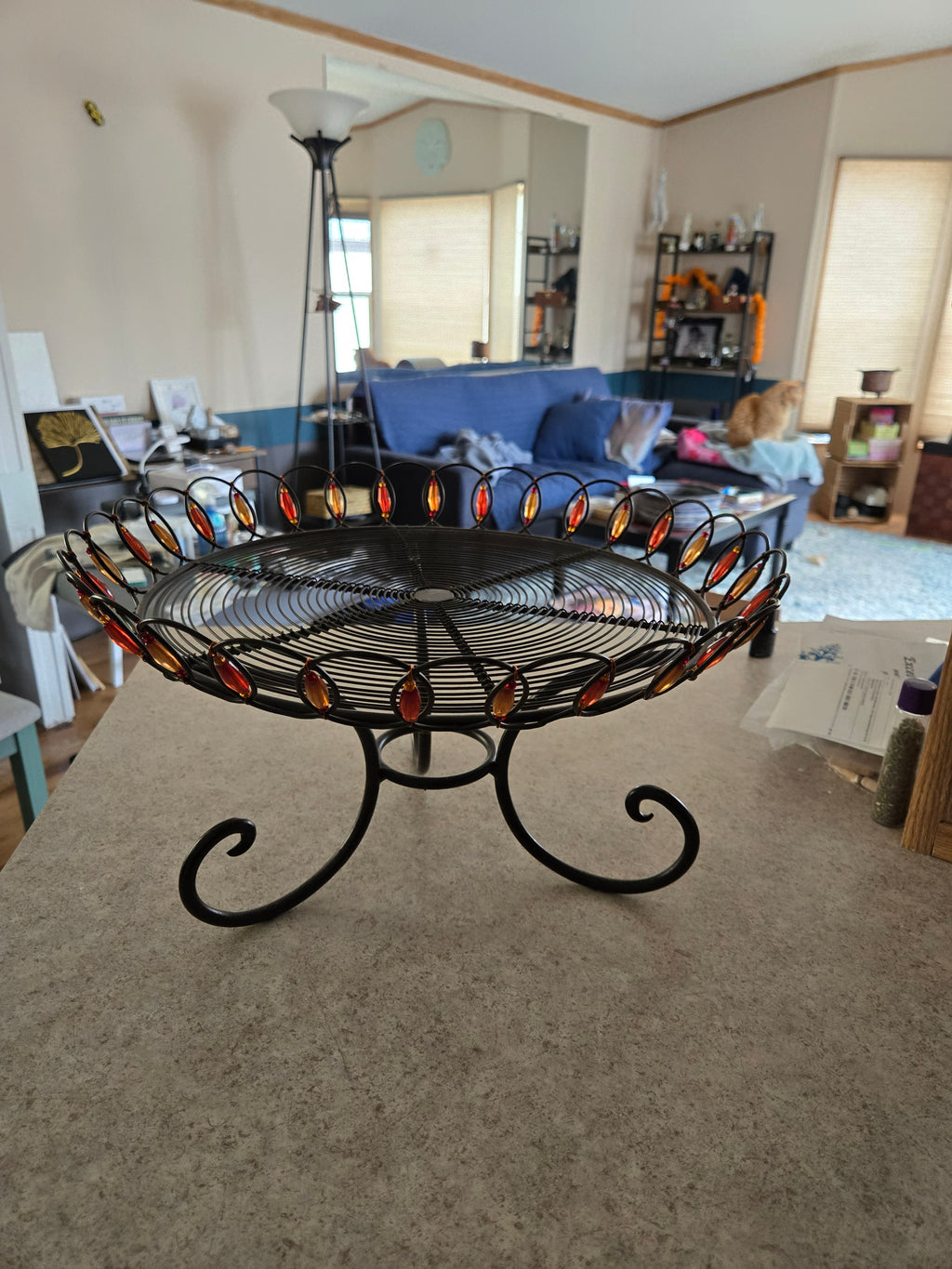 Decorative metal wire decor with amber beads