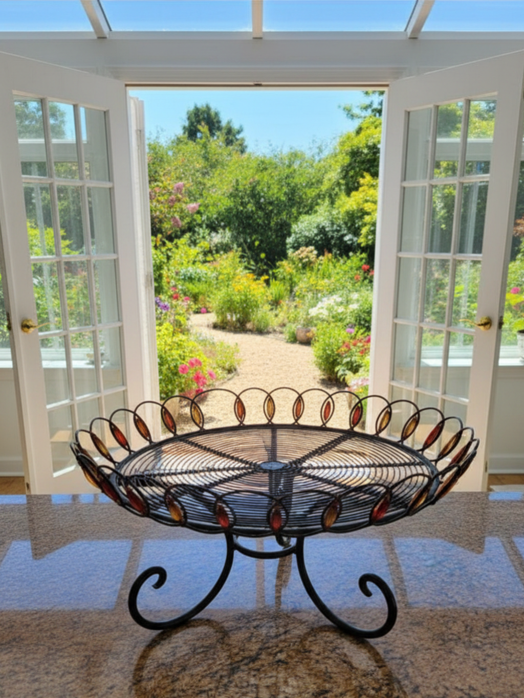 Decorative metal wire decor with amber beads